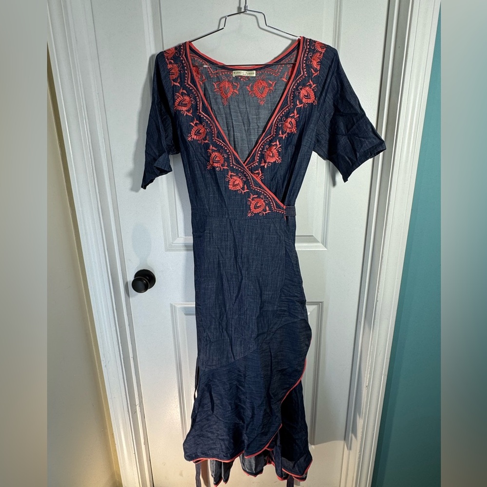 eShakti Wayward Fancies Wrap Dress Navy and Peach